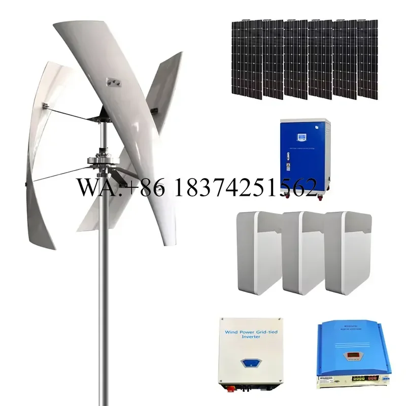 Wmwmnu 6kw Vertical Axis Wind Turbine Generator with Slip Ring 220V Wind Solar Hybrid Power System 2000mm Rotor Diameter