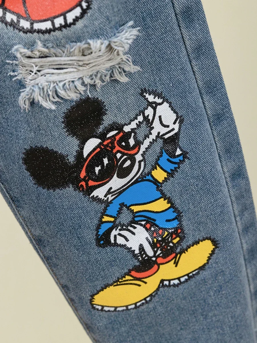 Cartoon Gedrukt Jeans Voor Vrouwelijke 2022 En Najaar Nieuwe Ripped Hoge Taille Losse Cropped Harembroek Jeans Voor vrouwen