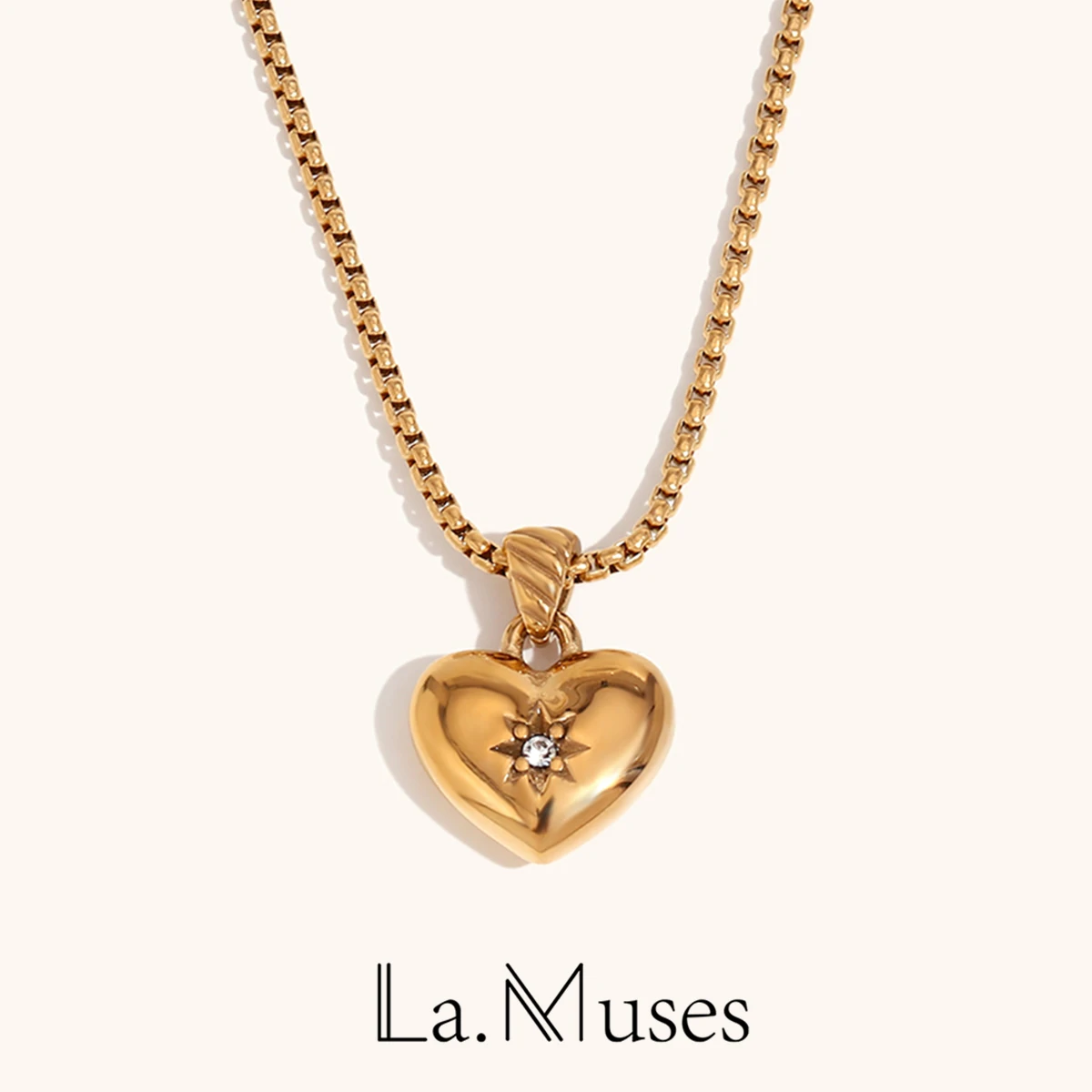 La. Muses Square Pearl Design Melon Seed Buckle Zircon Heart Pendant Stainless steel Women's Necklace Romantic Jewelry Gifts