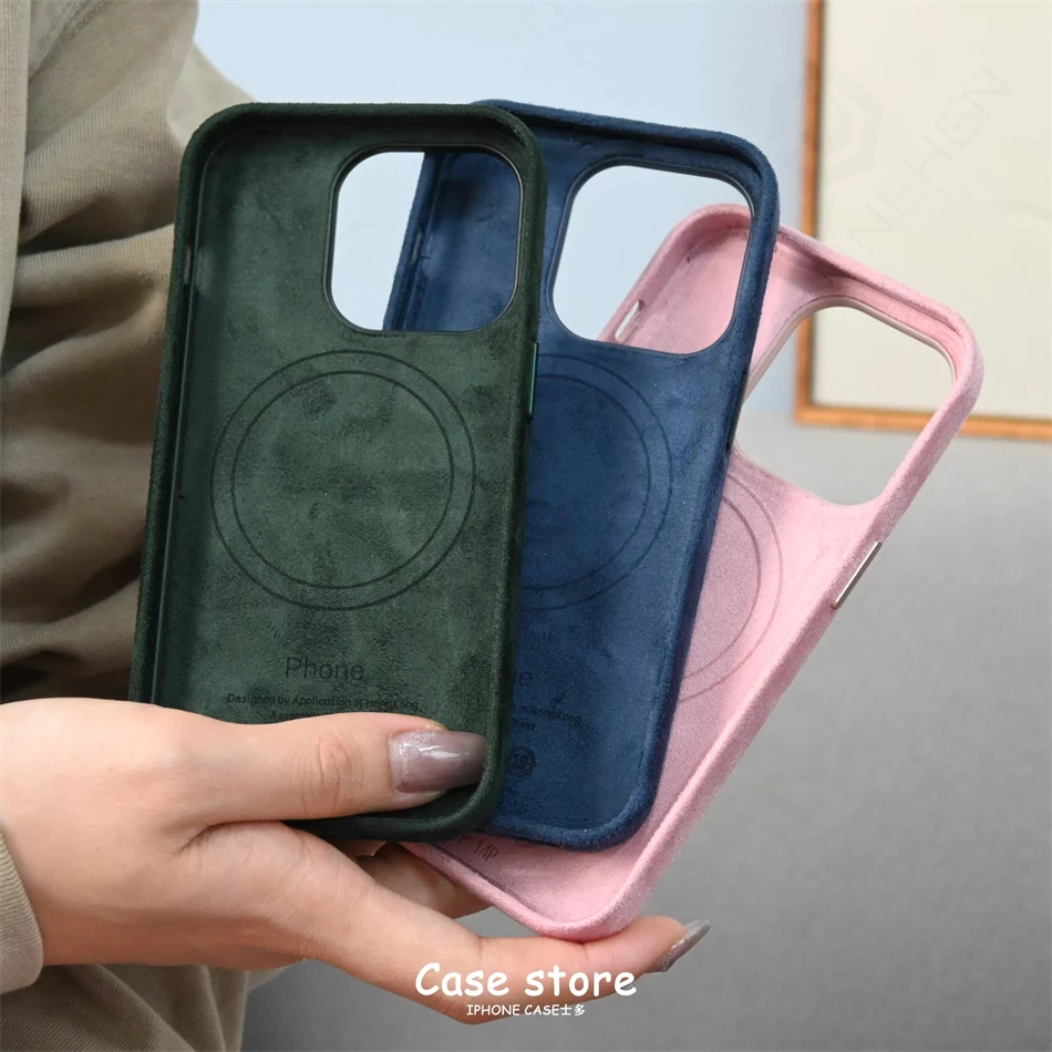 Für Magsafe Advanced Plüsch-Legierungs-Objektivhülle für iPhone 16, 12, 13, 14, 15 Pro Max, magnetische Anziehungskraft, hochwertige importierte Wildlederhülle