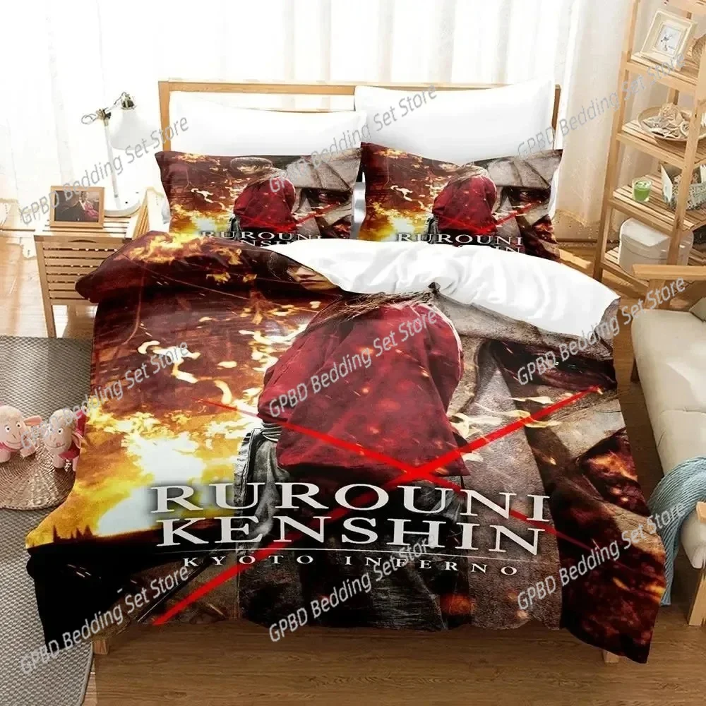 

Anime Rurouni Kenshin Comfortable Duvet Quilt Cover Pillowcase Bedding Set Children Bedroom Decoration Home Textile