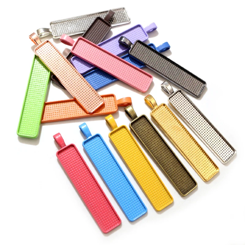 5pcs Fashion Colorful 10x50mm Cameo Rectangle Bezels Blank Pendant Cabochon Base Setting For Jewelry Making Accessories Supplies