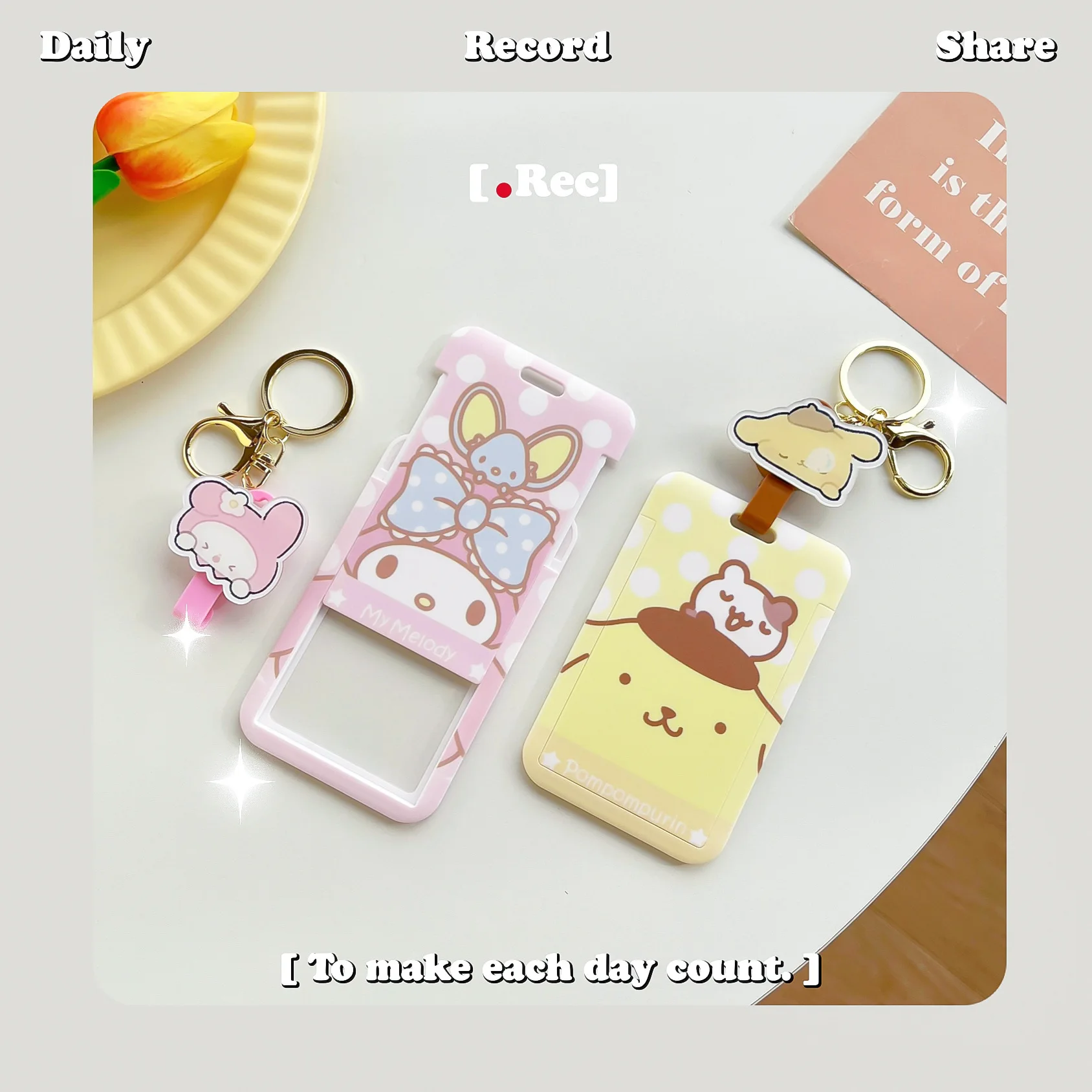 Kawaii Santio Melody Kuromi Cinnamoroll Card Holder Student ID Card Work Card Key Chain Bag Key Pendant Friends Small Gift