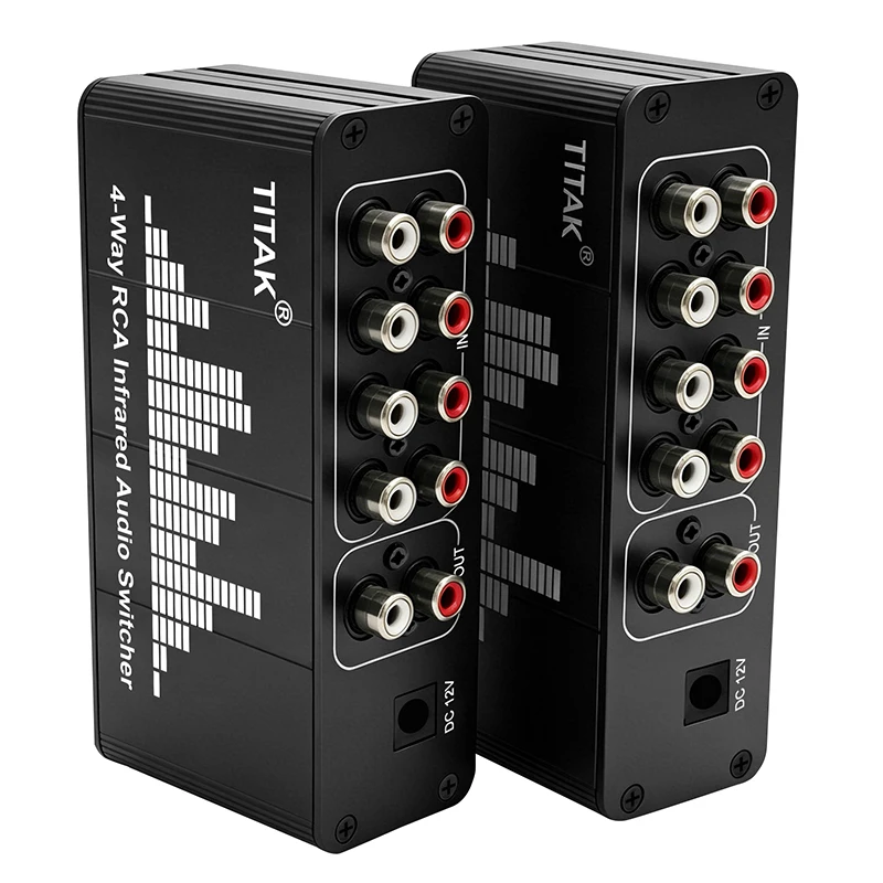 IR Remote 4-Way Stereo Audio Switcher 4CH 4-in-1-out AV Source Selector for CD Player Amplifier Home Theater