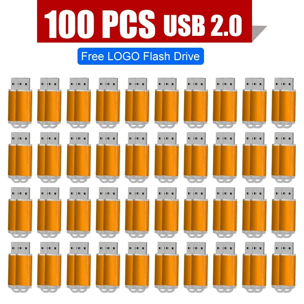 100 Pack USB Flash Drive Gratis Logo 128GB 64GB 32GB 16GB 8GB 4GB Waterdichte Pen Drive Memory Stick 2.0 Schijf Kleurrijke Pendrive