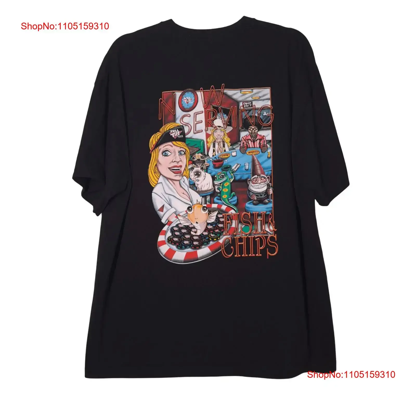 

Футболка Full Tilt Poker Now Serving Fish Chips USED XL, черные карты, винтажная стираная унисекс, растянутая, слегка повседневная мода