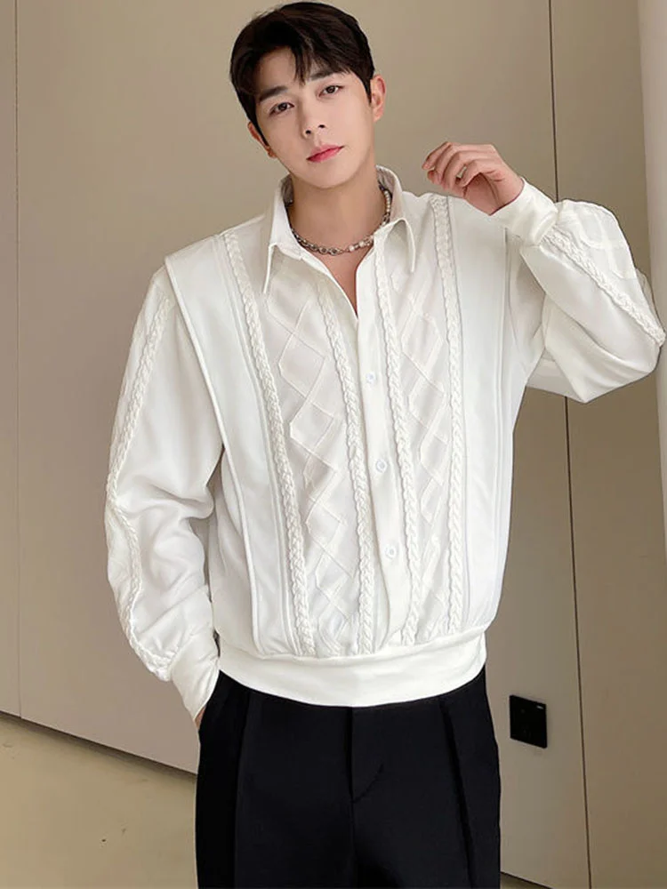 Neck Turn-down Hand Woven Long Sleeve Shirt Single Breasted Korean Style Design Solid Color Simple Casual Spring New 2A1288