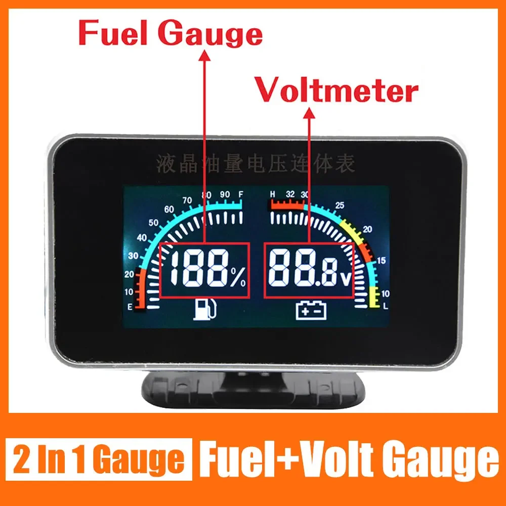 

2 In 1 Digital Fuel Level Gauge Voltmeter With Alarm LCD Car Meter Voltmeter Fuel Gauge For Truck Motorcycle Car 12/24V