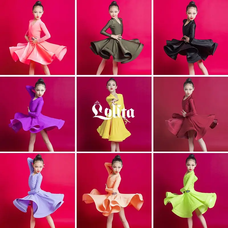 Girls Children Latin Dance Skirt Kids Ballroom Tango Salsa Dance Performance Test Competition Standard Dress