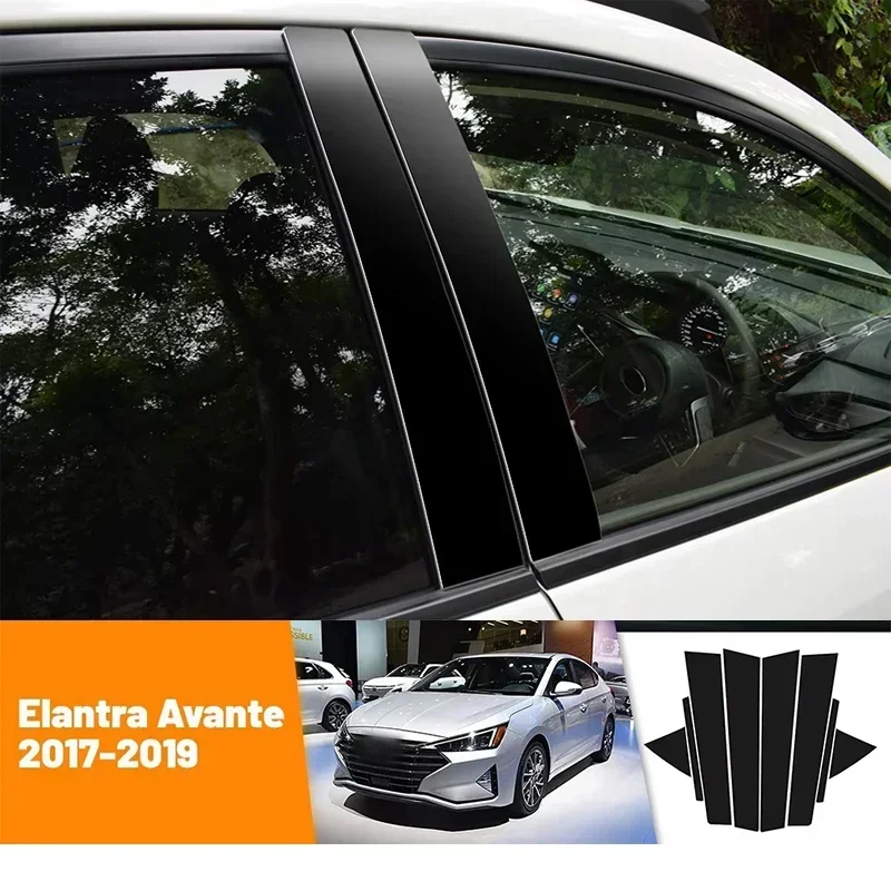 

Car Black Carbon Fiber Doors and Windows B C Stickers Accessories For Hyundai Elantra Avante 2017-2019 2018