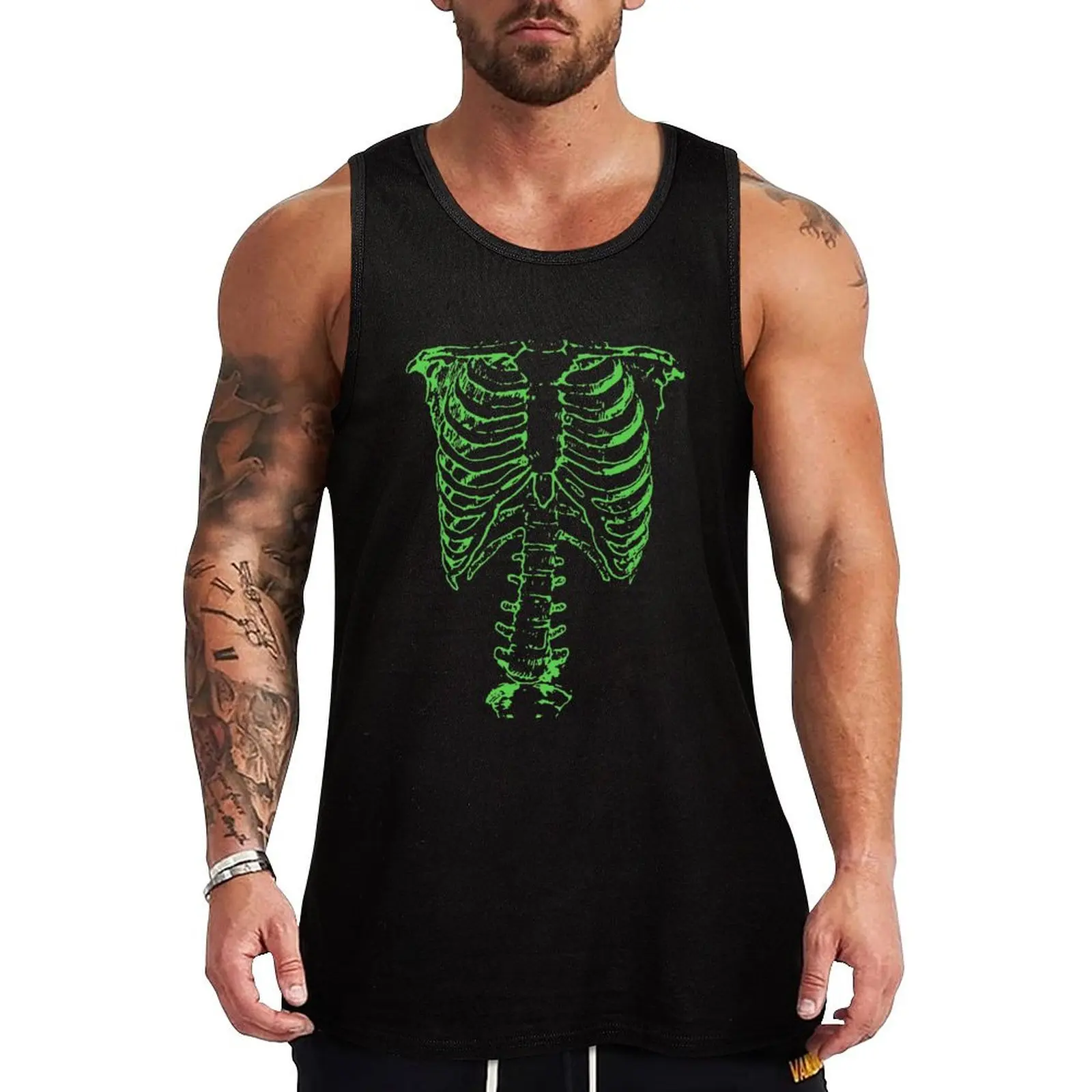 Green Ribcage Tank Top bodybuilding t-shirt gym sleeveless shirts