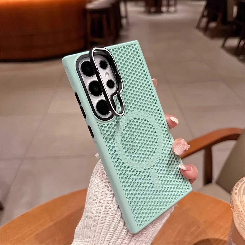 Luxuriöse, atmungsaktive Schutzhülle aus Mesh-Material für Samsung Galaxy S26, S24 Ultra, S25 Plus, mit Magnetfunktion für Magsafe, als Ständer nutzbar, kühlend und stoßfest. – Detail 9