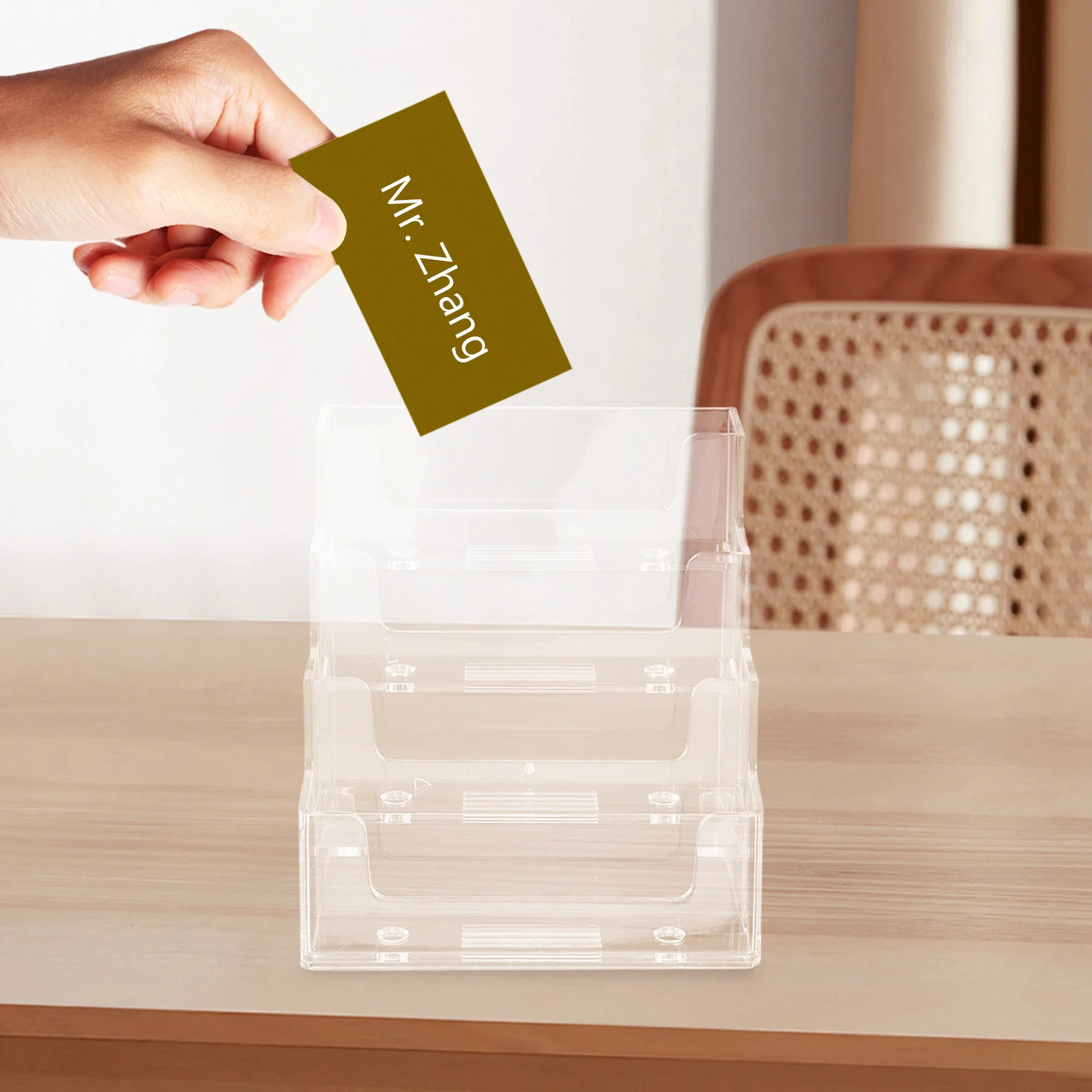 Suporte de negócios transparente organizador de mesa para armazenamento de cartões suporte de cartão de nome de mesa transparente reutilizável caso de exibição de cartão