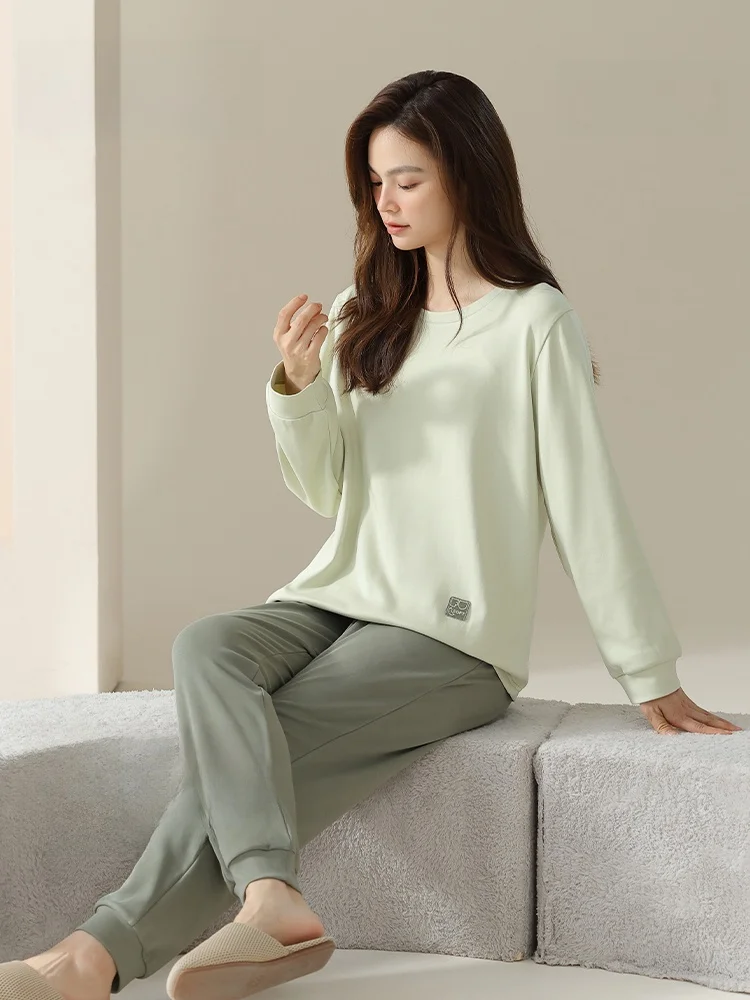 city-beauty-women's-cotton-pajamas-round-neck-home-clothes-set-couple-sleepwear-spring-new-style-long-sleeve-comfortable-nigh