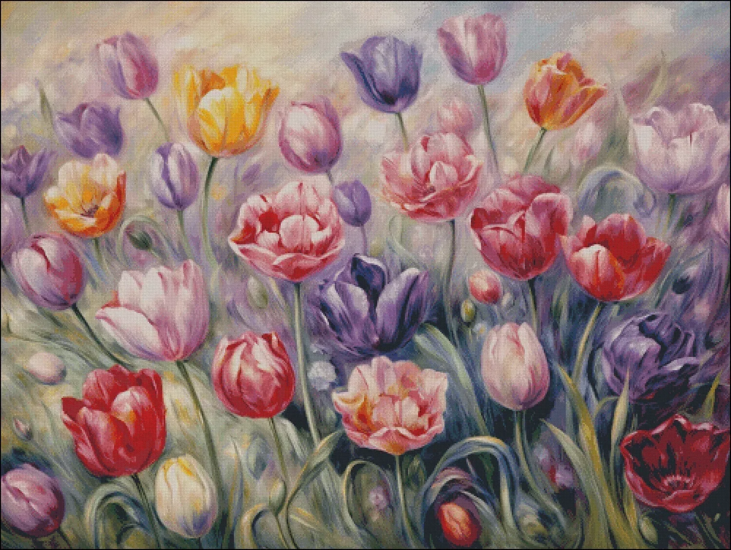 Stamped Cross Stitch Kit 14/16CT Pre Printed Canvas Cotton Thread Embroidery Needlework for Home Wall Decor[ZZ4428-Love Tulips]