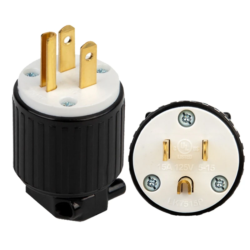 NEMA 5-15P three-pole male US standard three-pin UL high power 15A/125V assembly US and Canada self-wiring plug