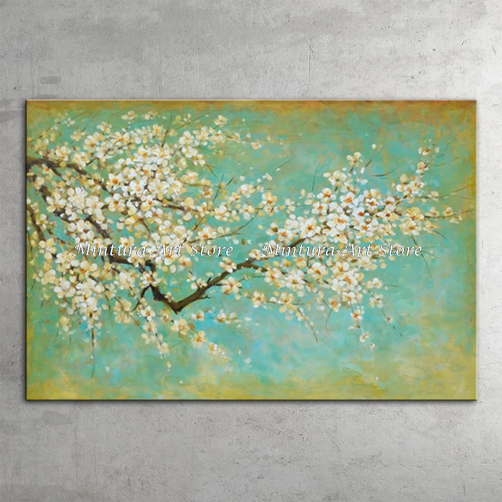 Modern Abstract Picture Hand Painted Blooming Almond Blossoms Oil Painting On Canvas,Wall Art,For Bedroom Living Room Home Decor