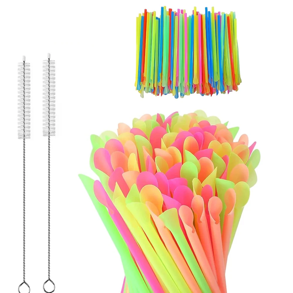 51/2001Pcs Drinking Straw Cleaning Brush Spoon Kit Tube Pipe Cleaner Spoon Stainless Steel Cleaning Brushes for Straws