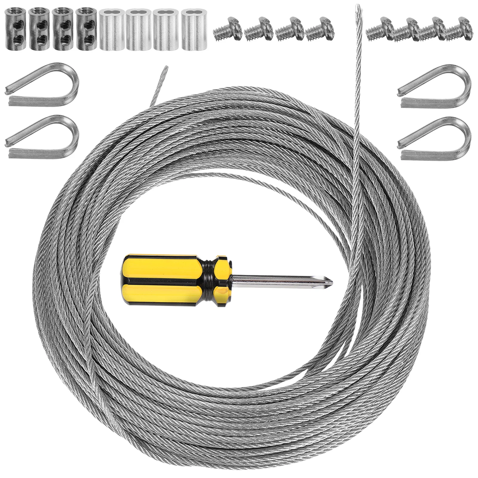 

20M Wire Rope Kit Stainless Steel Cable Thimble Crimp Sunshade Sail Hanging Outdoor Lights Deck Fencing Durability Easy Install