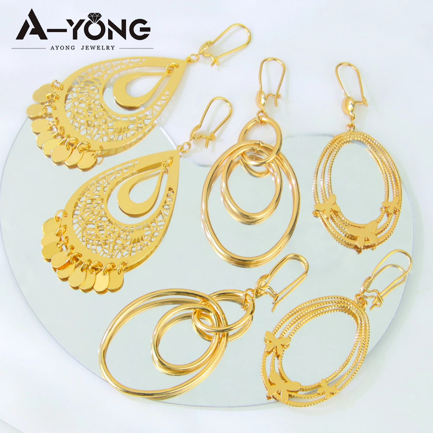 Dubai Fashion Drop Earrings 21k Gold Plated Arabic Muslim Vintage Dangle Earring Ethiopian Women Wedding Party Statement Jewelry