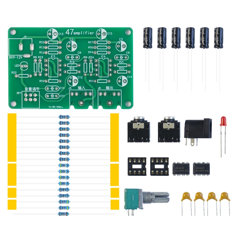 Portable NE5532 Single Power Supply 47 Headphone Amplifier Board Kit 2.0 Dual-channel DIY Soldering Loose Parts