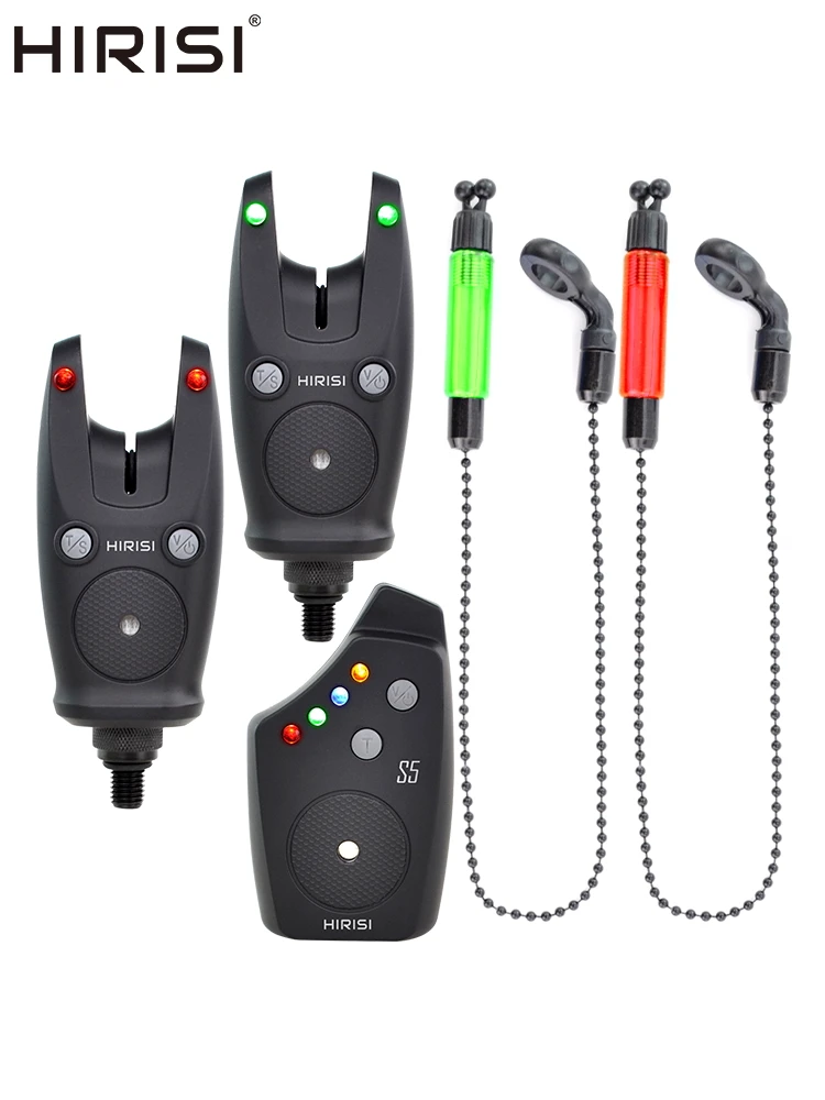 Hirisi Kabelloses Karpfenangel-Alarmset mit 2 Swingern 1+2 Wasserdichter Angelalarm-Indikator Angelzubehör