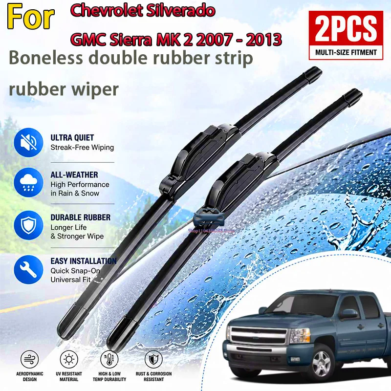 

Front Wiper Blades For Chevrolet Silverado GMC Sierra MK 2 2007 - 2013 Windshield Windscreen Window 22"+22" Modification Parts