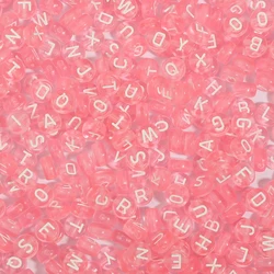 100/200/500/1000Pcs Pink Acrylic Alphabet Beads 4X7Mm - Transparent Letter Charms For Diy Jewelry Making, Bracelets, Necklaces,