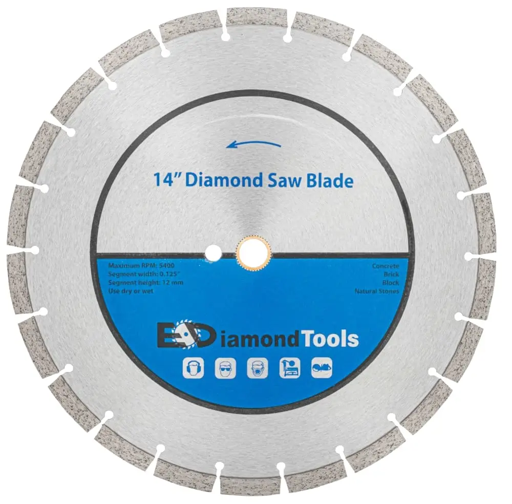 Сегментированное алмазное пильное полотно 14 дюймов для бетона, кирпича, блока и кладки, высота сегмента 12 мм, беседка 1 дюйм, 10 шт. в упаковке