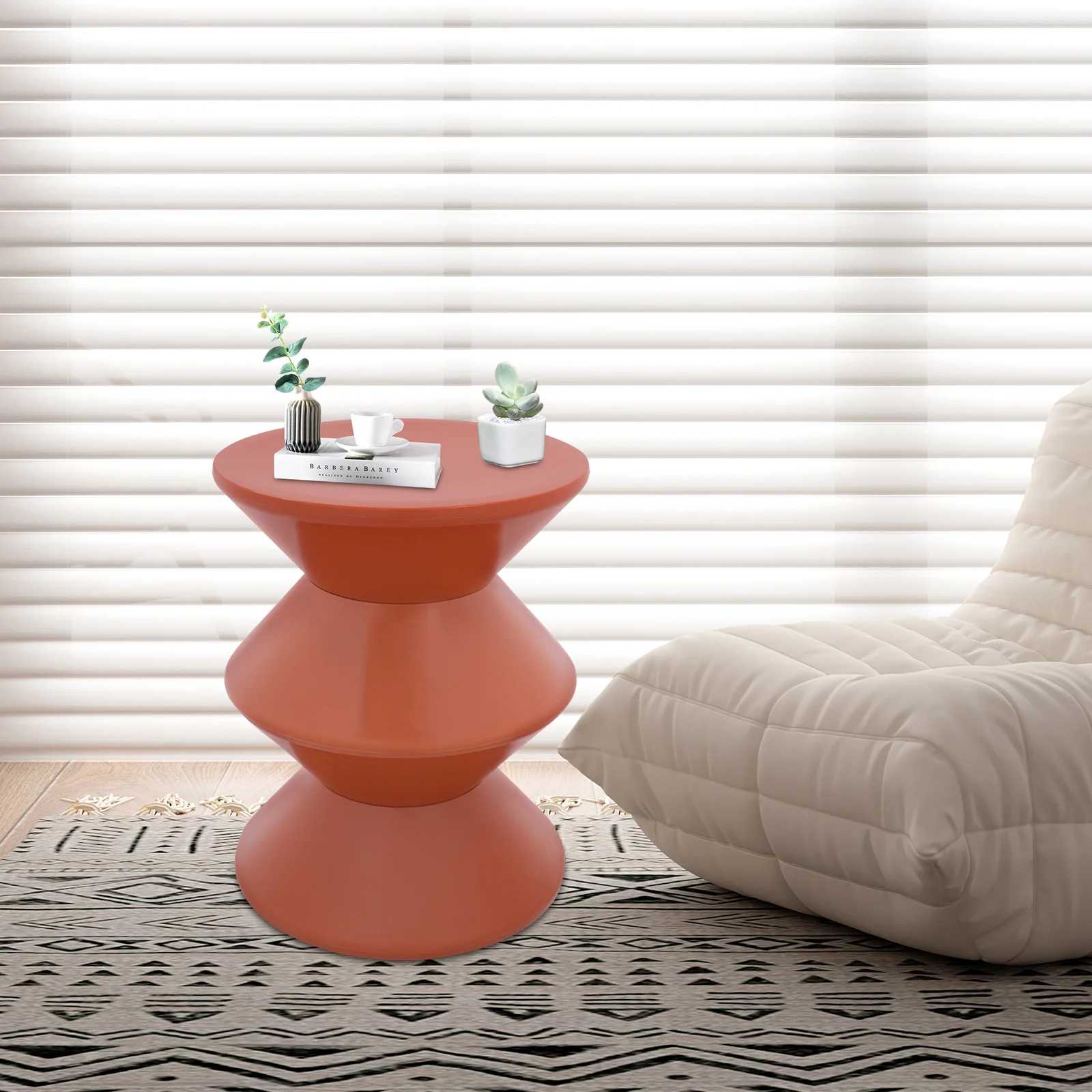 

3-Tier Modern Round End Table, PET Plastic Accent Table, Orange Side Table for Living Room, Sofa Couch Table, Supports 220 lbs