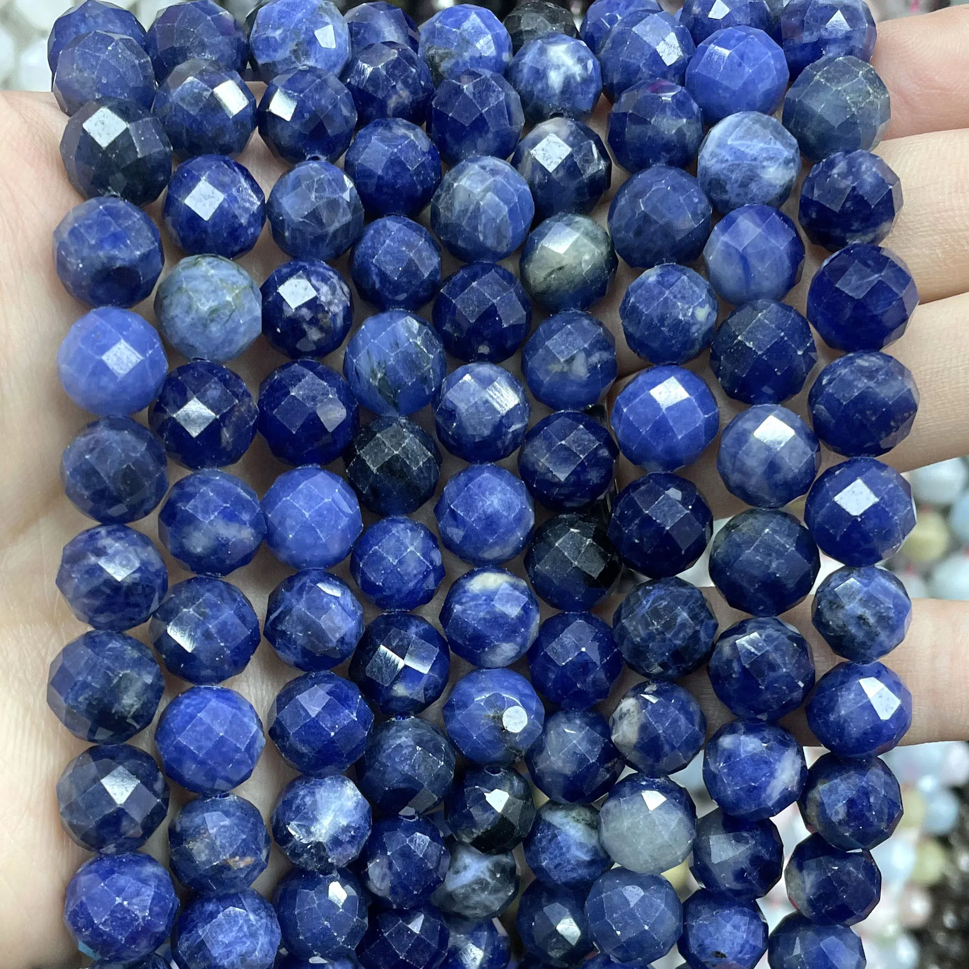 6 8 10MM Natural Stone Faceted Blue Sodalite Gem Loose Spacer Beads For Jewelry Making DIY Fashion Bracelet Necklace 7.5 Inches