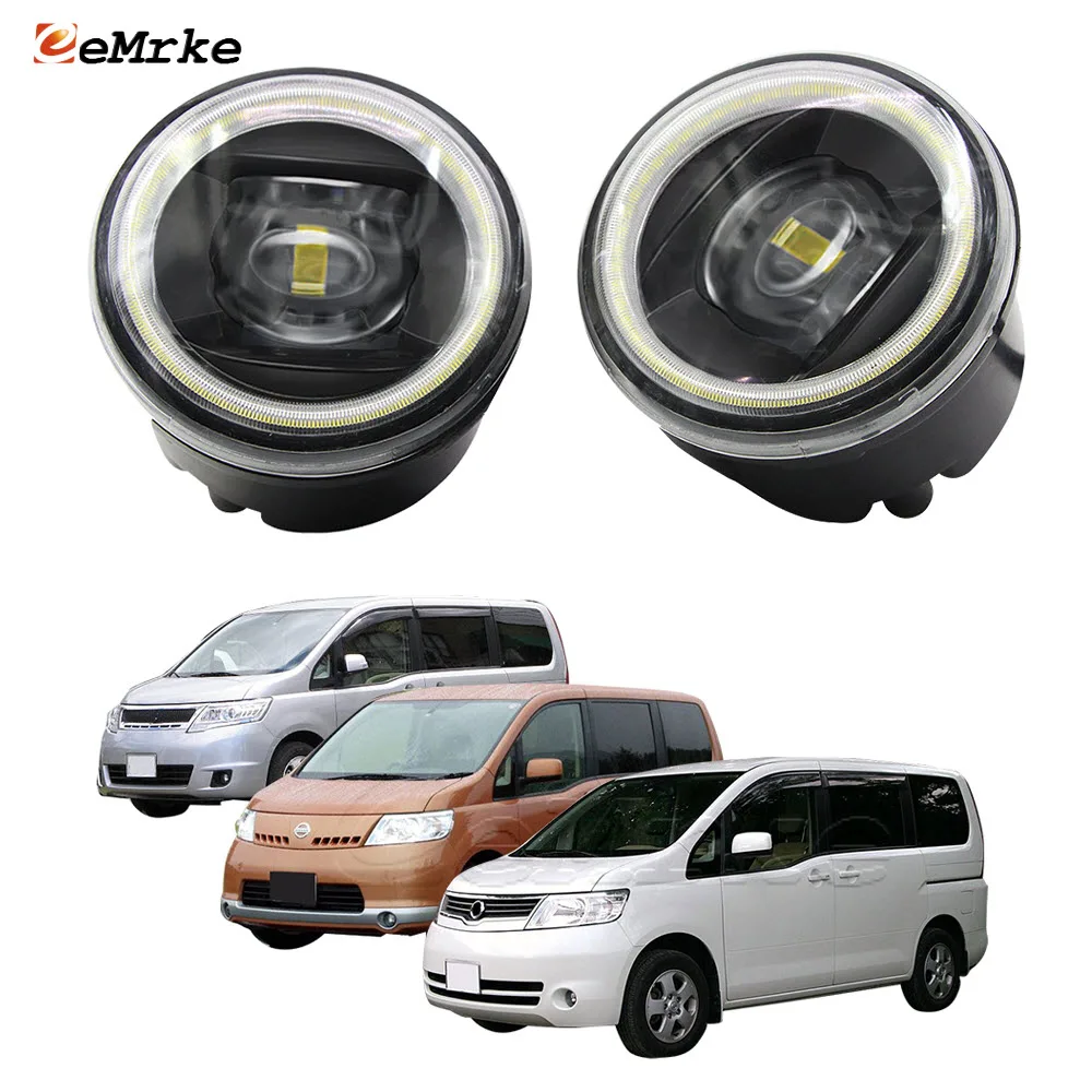 LED Fog Lights Assembly with Lens for Nissan Serena 20G 20S (C25) 2005-10.2010 Angel Eye DRL Ring Halo Daytime Running Lamp Kit