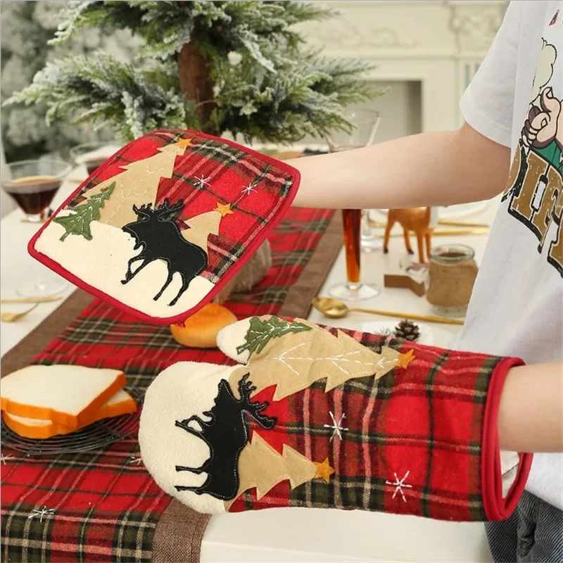 

Christmas Oven Mitts Baking Anti-Hot Gloves Pad Oven Microwave Insulation Mat Baking Kitchen Tools