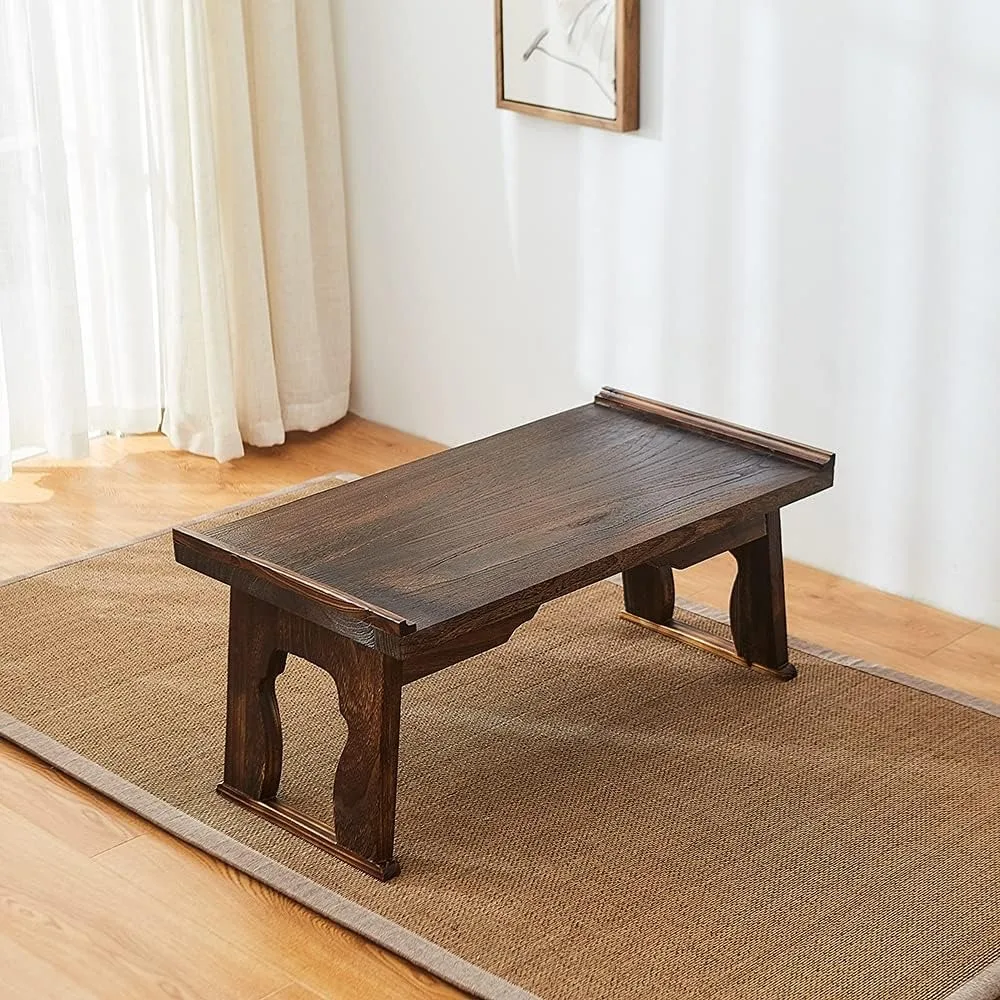 

Foldable Wooden Laptop Desk, Breakfast in Bed Serving Tray, Japanese Floor Table for Tea & Coffee, Portable Antique Meditation A
