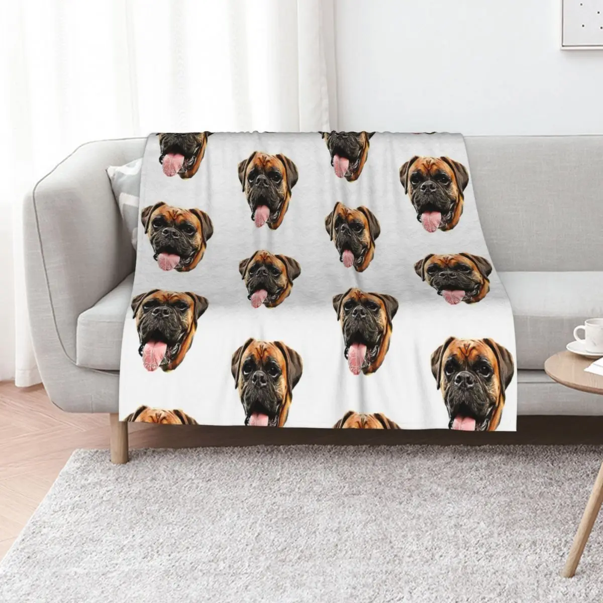 Boxer - Boxer Dog Head Cartoon Art Throw Blanket Furrys Shaggy Single Heavy Thins Decorative Sofa Blankets