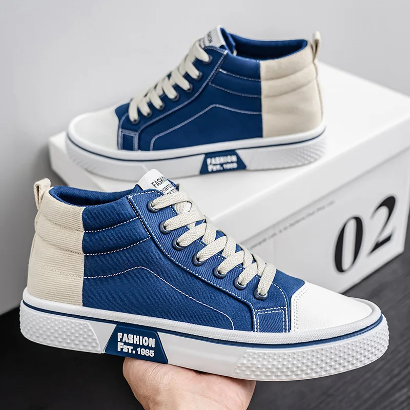 

Autumn Men's High Top Canvas Shoes Breathable Skateboarding Shoes Men Soft Bottom Vulcanized Shoes Trend Fashion Men's Sneakers