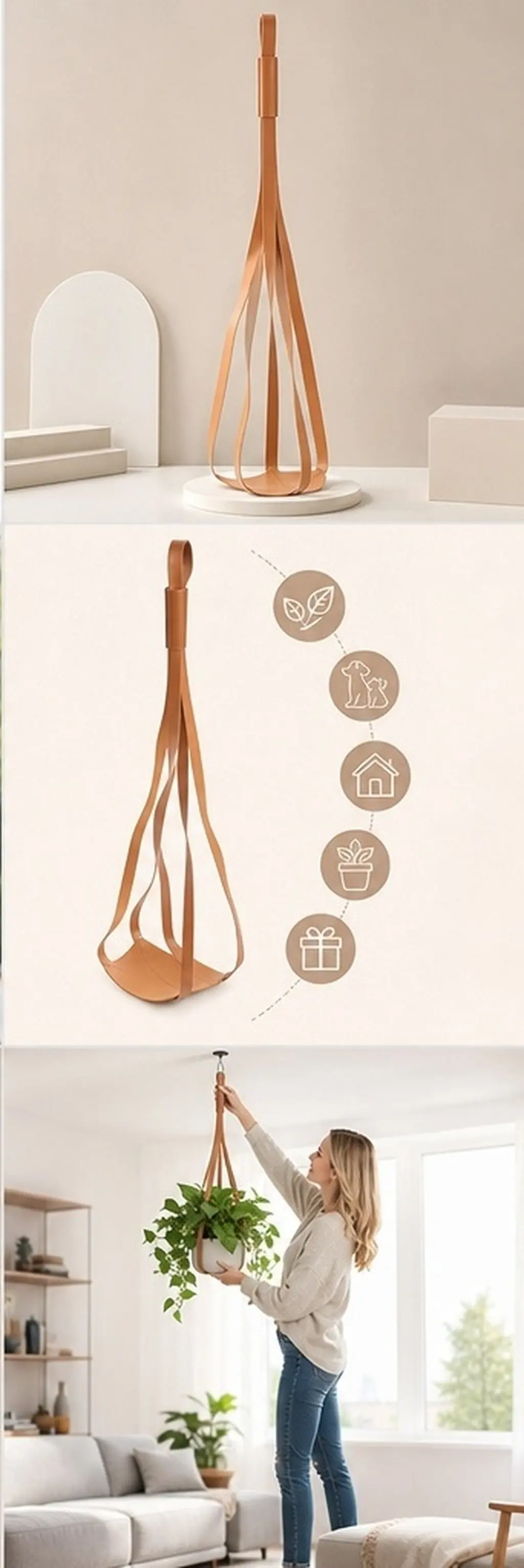 Planter Hanger Elegant Handcrafted Potted Plant Hanging Basket for Cats Dogs Safety Decorative Flowerpot Holder