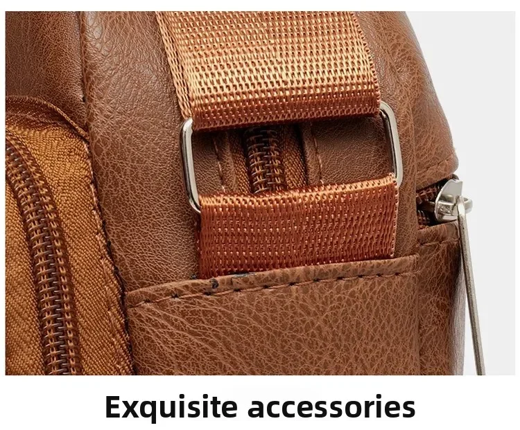 Herrentasche, PU-Leder, einzelne Umhängetasche, mehrlagiger Reißverschluss, großes Fassungsvermögen, Umhängetasche für den täglichen Gebrauch, Arbeit, Reisen, Business, Pendeln – Detail 7