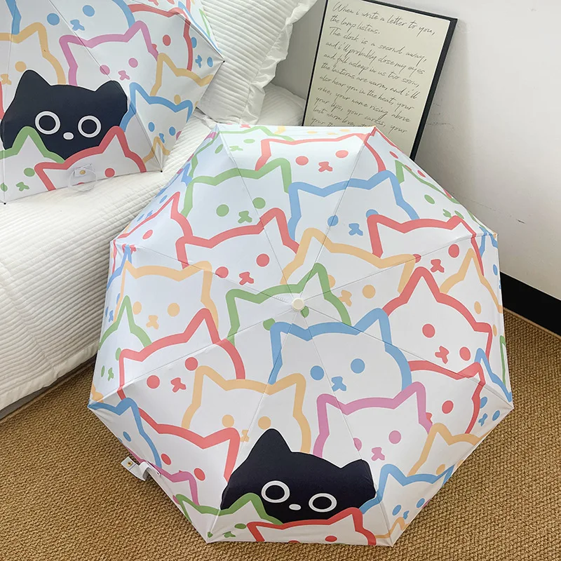 

Umbrella Cute Multi-color Cat Sunny and Rainy Umbrella Student Full Automatic Black Coating UV Protection Sunshade Sun-proof NEW