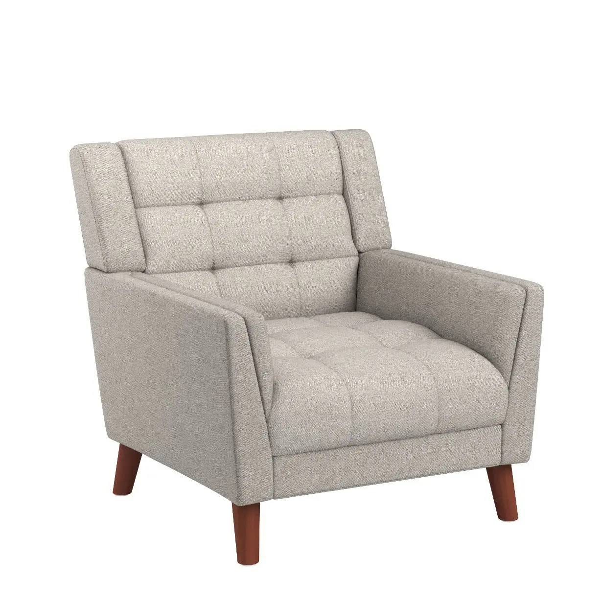 

Mid Century Modern Tufted Fabric Armchair Beige With Birch Wood Legs