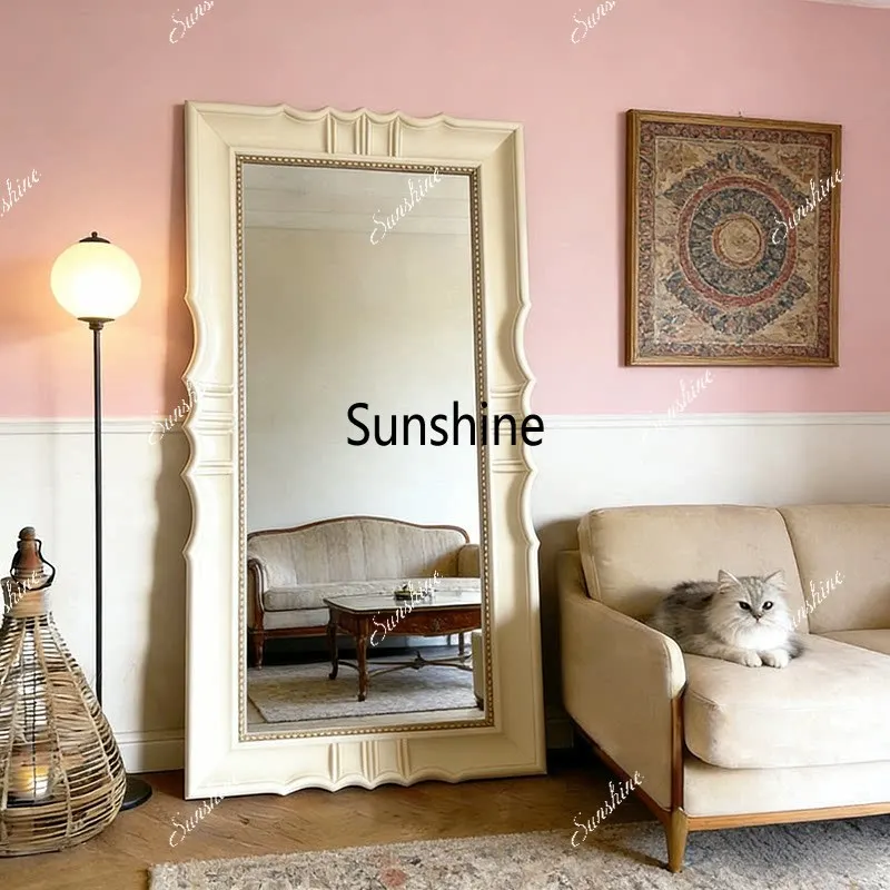 

French medieval light luxury full body mirror bedroom living room home stereoscopic floor mirror