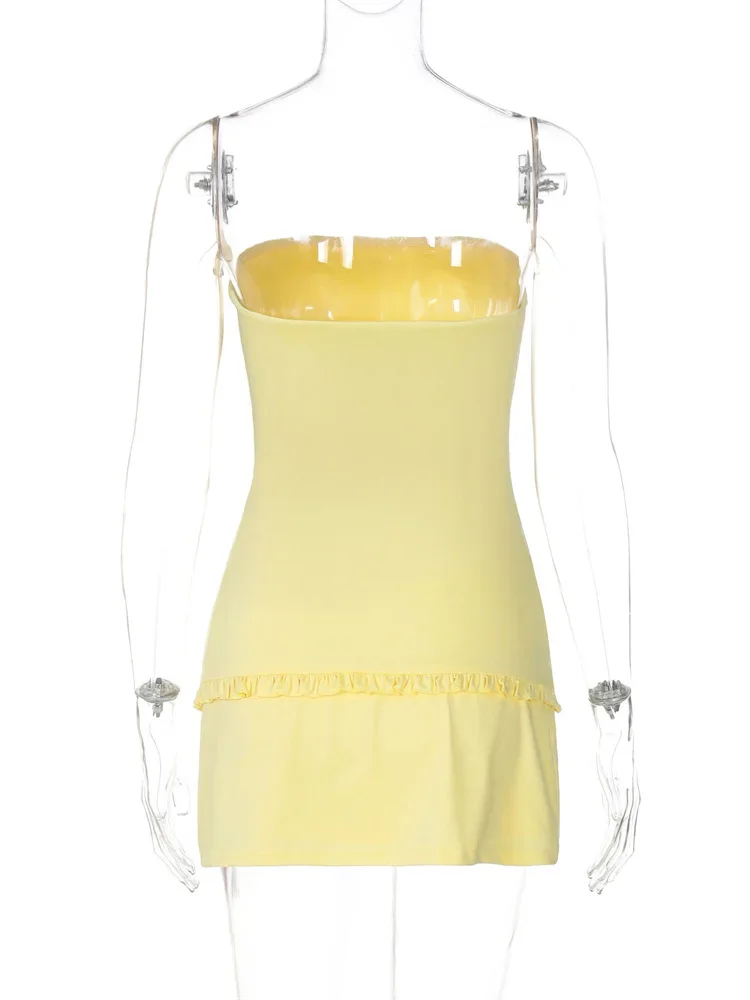 Letnia marszczona seksowna Mini sukienka damska Bandeau Patchwork Backless Slim Twist obcisła sukienka dla kobiet modna sukienka na imprezę