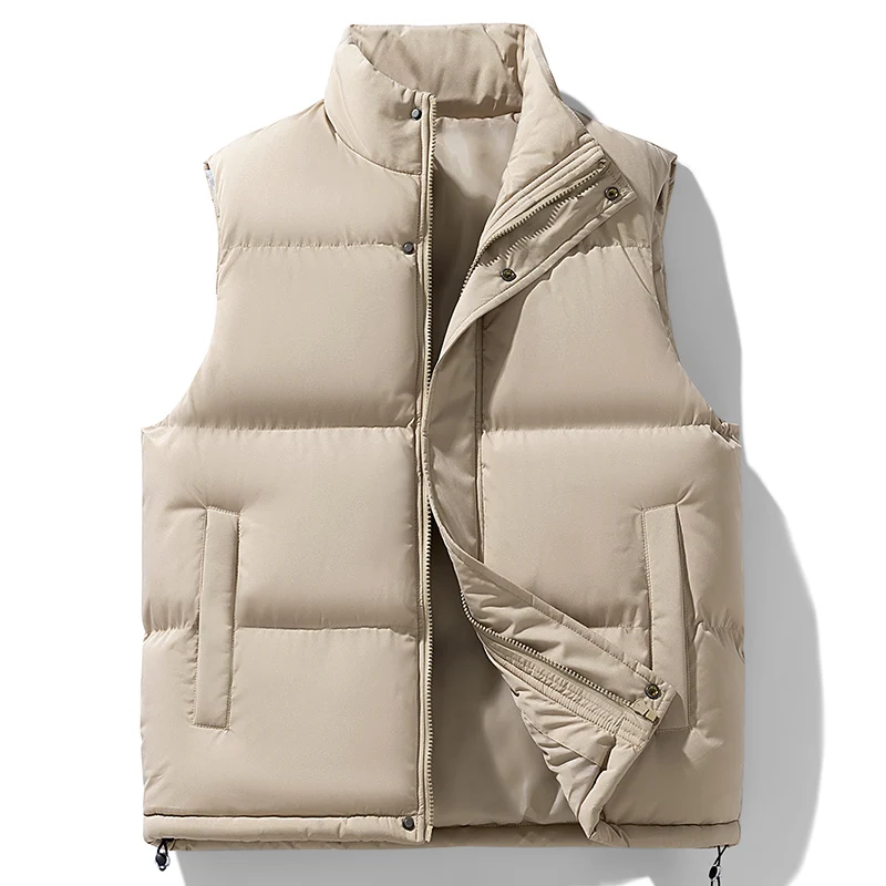 Chaleco de pesca con cuello levantado, chaleco para exteriores, chaleco de algodón para hombre, abrigo grueso de otoño e invierno, chaleco cálido