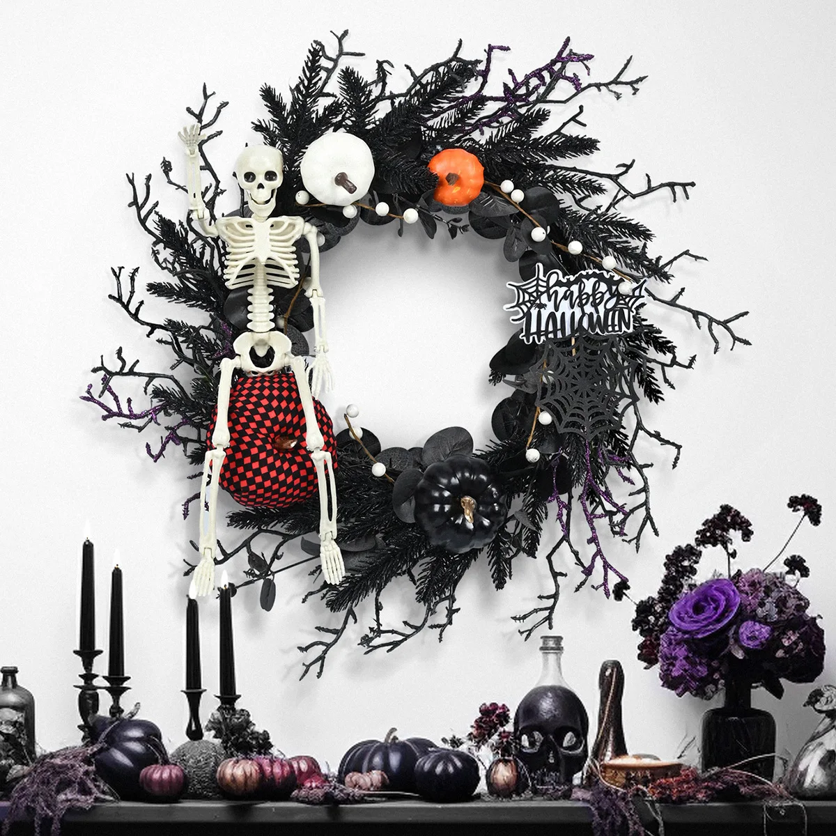 

Halloween Wreath Pendant Home Door Decoration Ghost Festival Skull Door Hanging Garland Halloween Horror Atmosphere Decorations