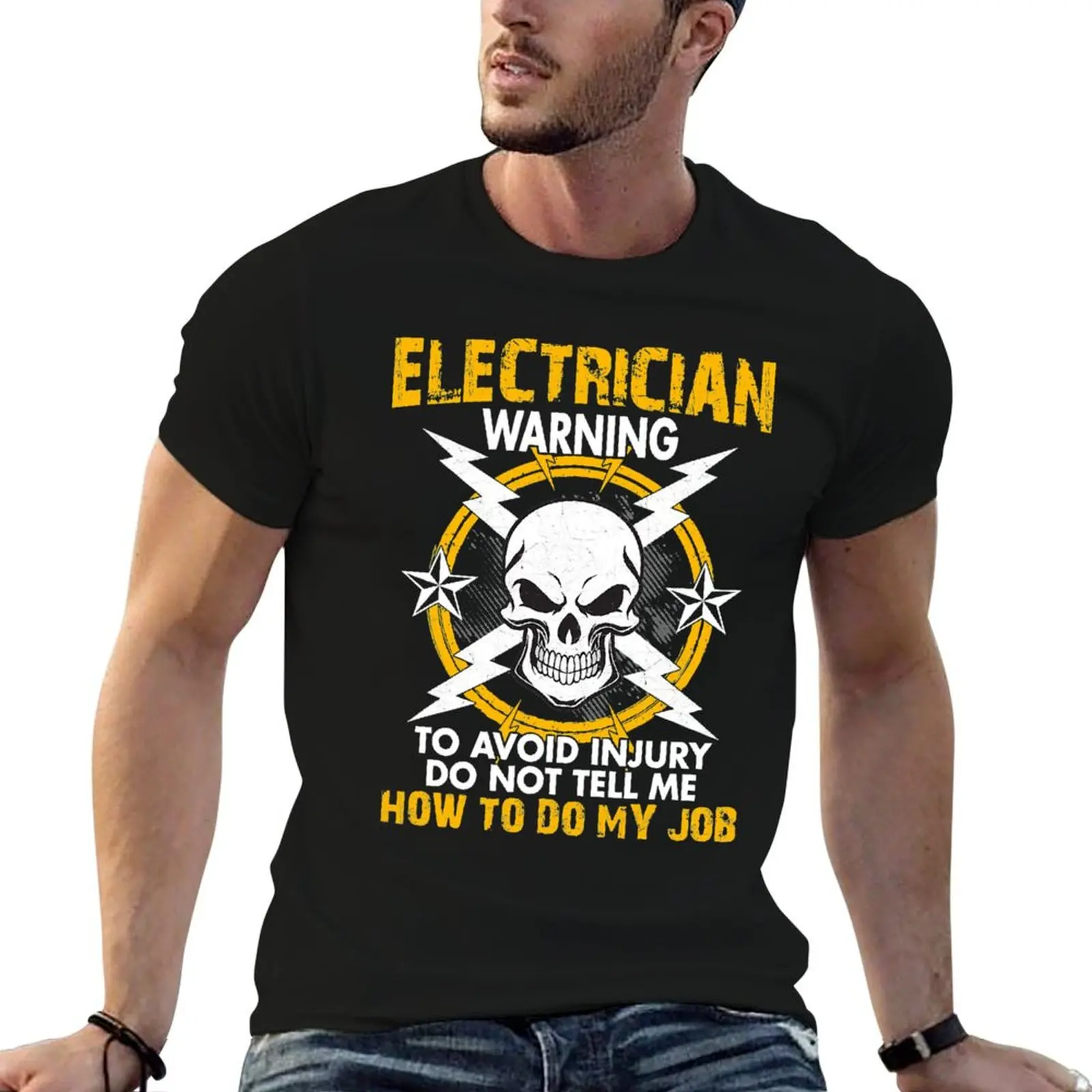 Electrician Warning Electrical Engineering Worker Funny Gift T-Shirt Vintage Print Crew Neck Tee