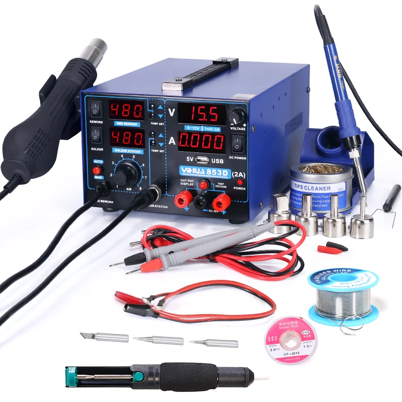

YIHUA 853D USB 2A 3 in 1 Mobile Phone Repair Machine Soldering and Desoldering Heat Rework Station