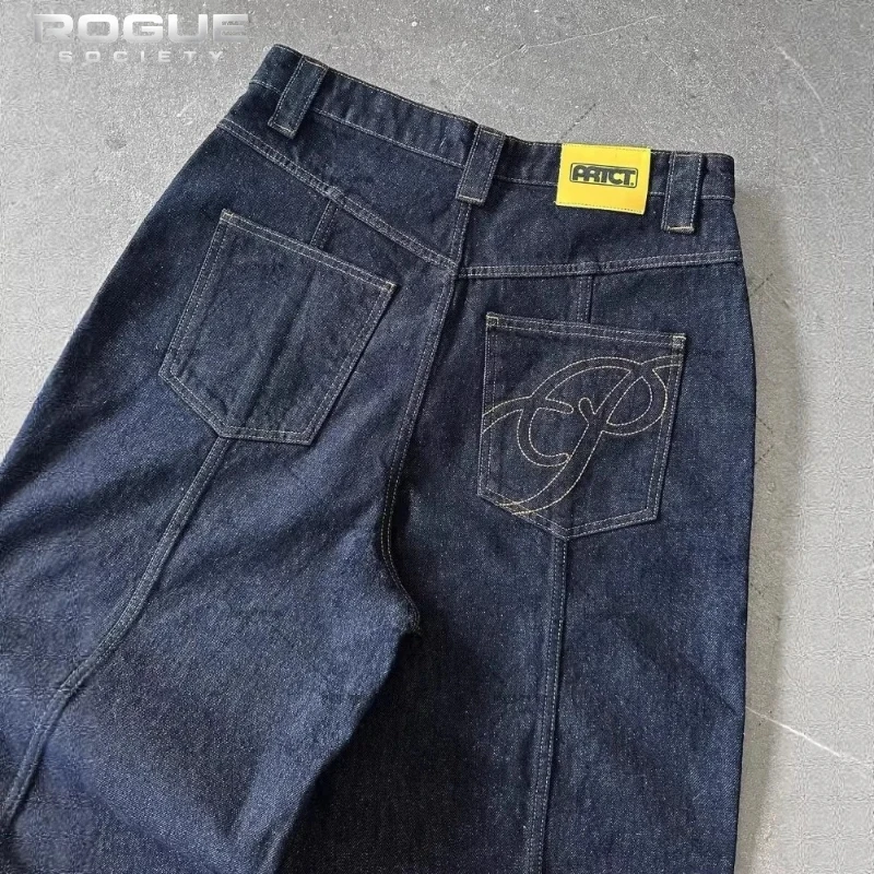 Streetwear Hip Hop Harajuku Retro Baggy Jeans Men Star Embroidered Loose Wide Leg Denim Pants Unisex Y2K Vintage Street Trousers