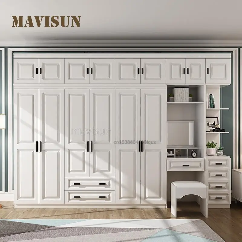 Dressing Table Wardrobe Integrated European Combination American Wooden Storage Wardrobe White Simple Modern Bedroom Furniture