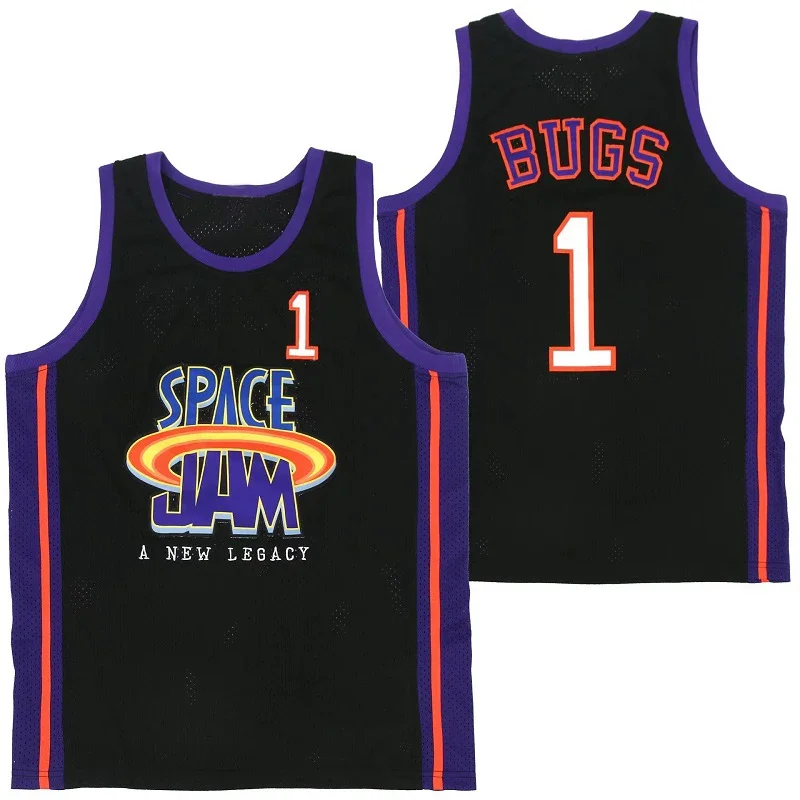 Basketball Jerseys SPACE JAM NEW LEGACY 23 1 BUGS Jersey Sewing Embroidery Cheap High-Quality Outdoor Sports White Black 2023