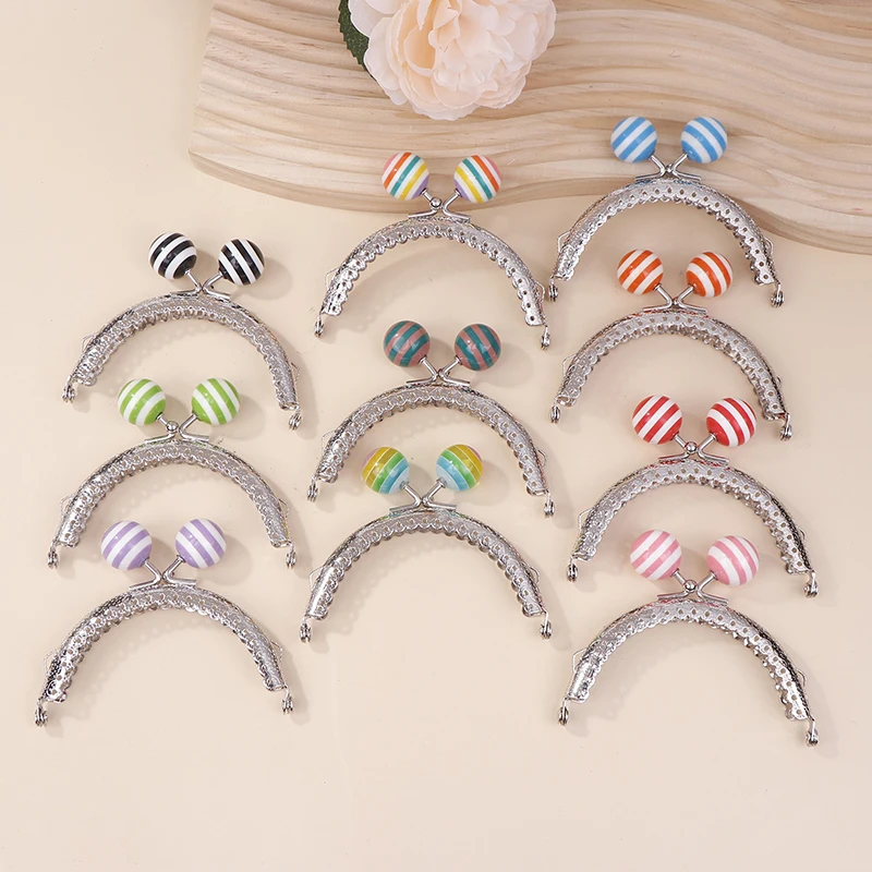 8.5CM Stripe Lollipop Bead Metal Arch Purse Frame Bright And Glossy Silver Semicircle Bags Kiss Clasp Clutch Frames Accessory